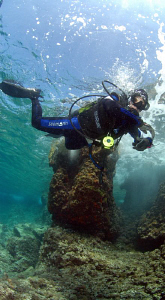 Diver near the surface at zaglav by Andy Kutsch 